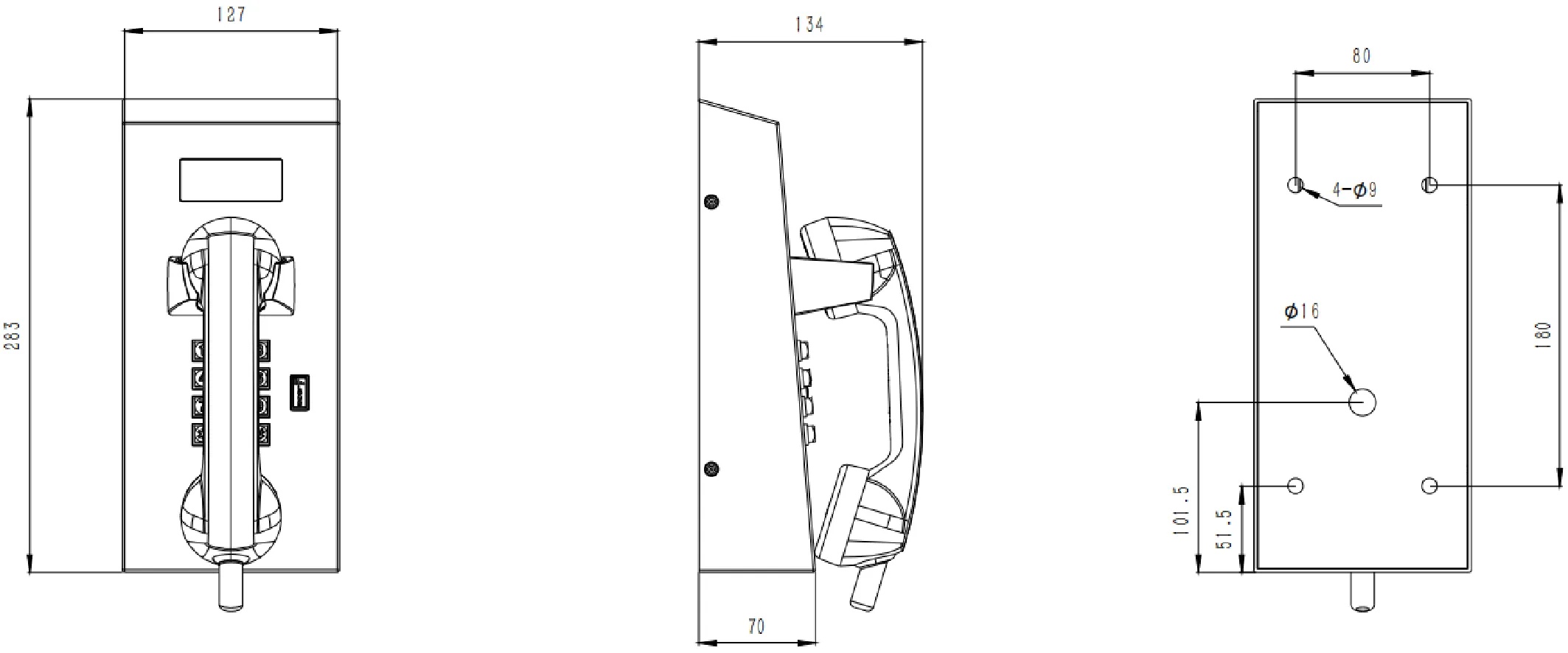 JR212-FK-VC-AL Dimensions